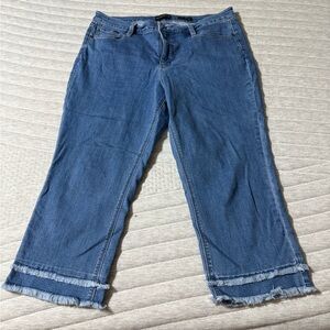 Susan Graver Cropped Straight Leg Petite Jeans with Tiered Fray Hem